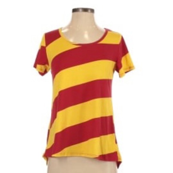 Lularoe Classic Tee XS Gryffindor Diagonal Stripe Red and Yellow - Picture 1 of 7